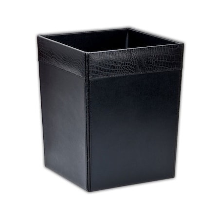 Dacasso Black Crocodile Embossed Leather Waste Basket AG-2203